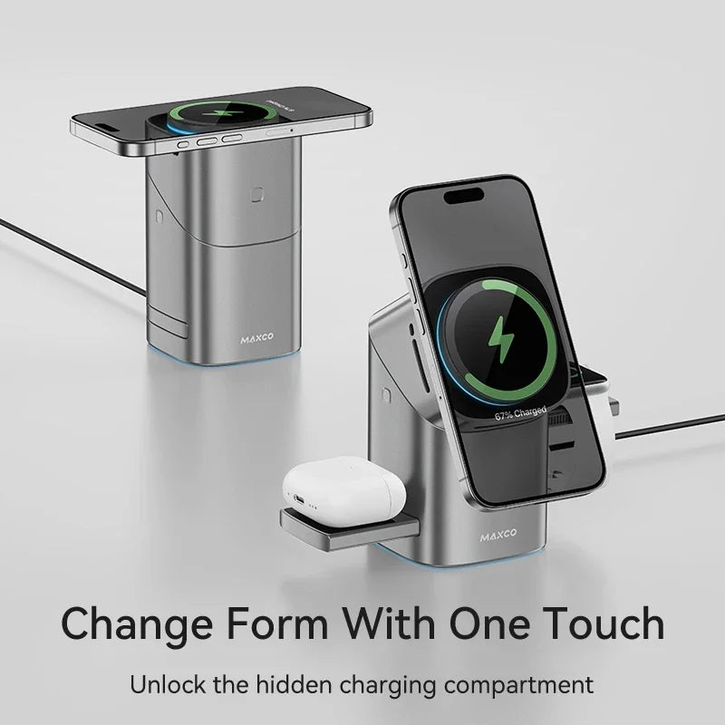 Revolutionary Qi2 3-in-1 Magnetic Wireless Charger - Fast 15W Charging for iPhone 12/13/14/15/16, Apple Watch & AirPods