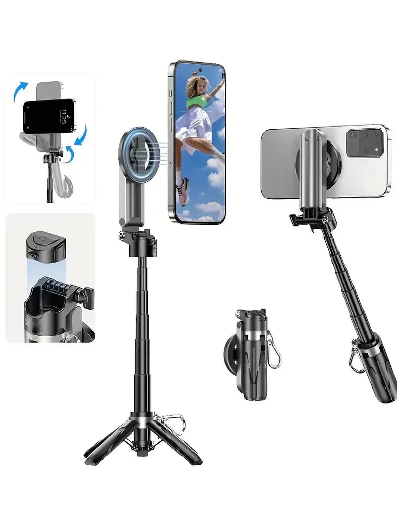 Ultimate 4-In-1 Selfie Stick with Wireless Remote | Magnetic Dual Clip & 360° Rotation for Perfect Shots