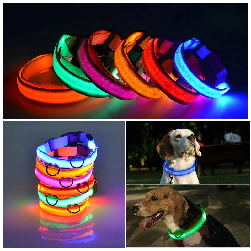 LED Adjustable Dog Collar with Blinking Flashing Light - Waterproof Safety Feature for Pets