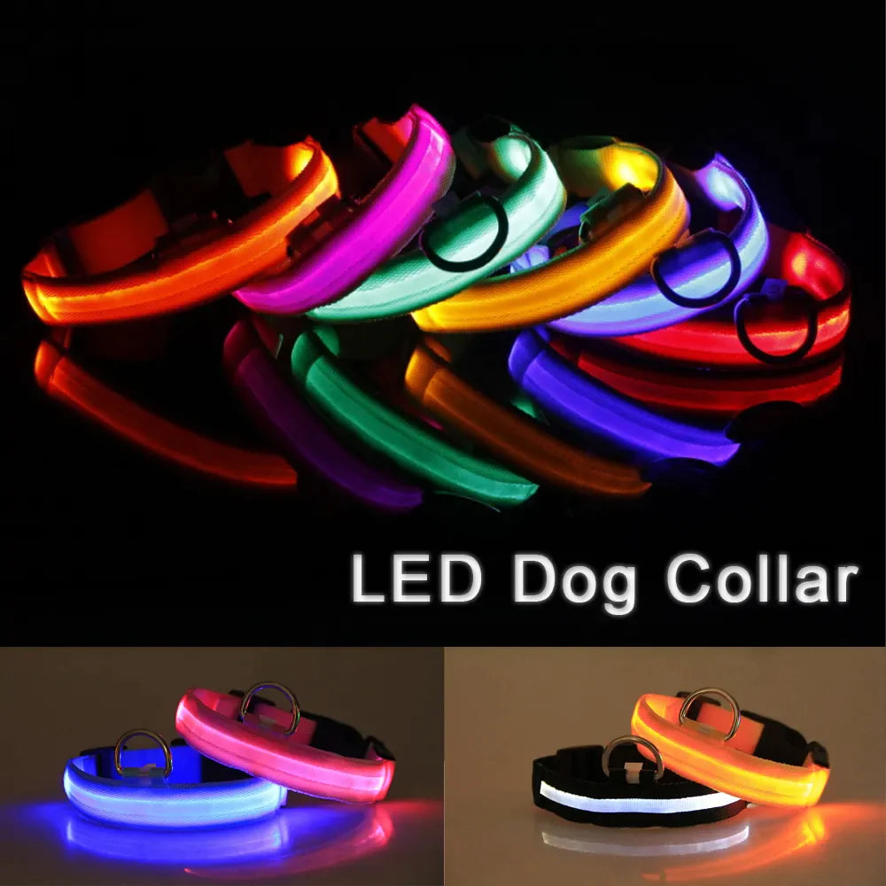 LED Adjustable Dog Collar with Blinking Flashing Light - Waterproof Safety Feature for Pets