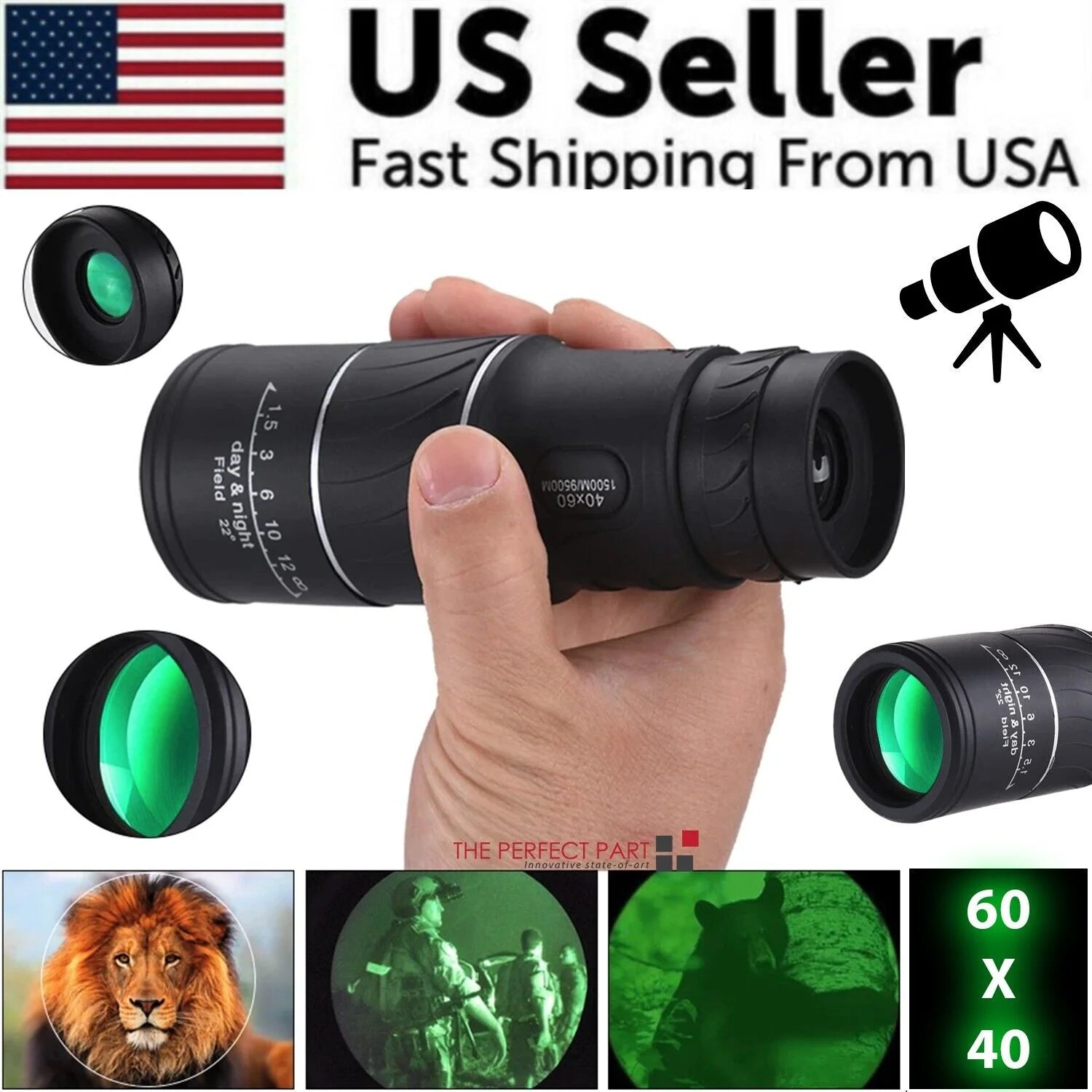40x60 High-Power Waterproof Monocular with Night Vision and BAK4 Prism Technology