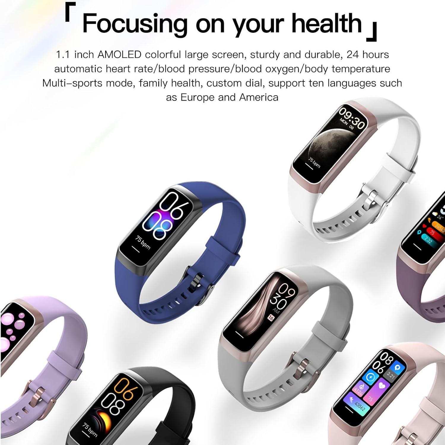 Ultimate Health & Fitness Tracker Watch for Men & Women - Slim AMOLED Display, 25 Sports Modes, Heart Rate & Blood Pressure Monitor, IP68 Waterproof, Step Counter & More!