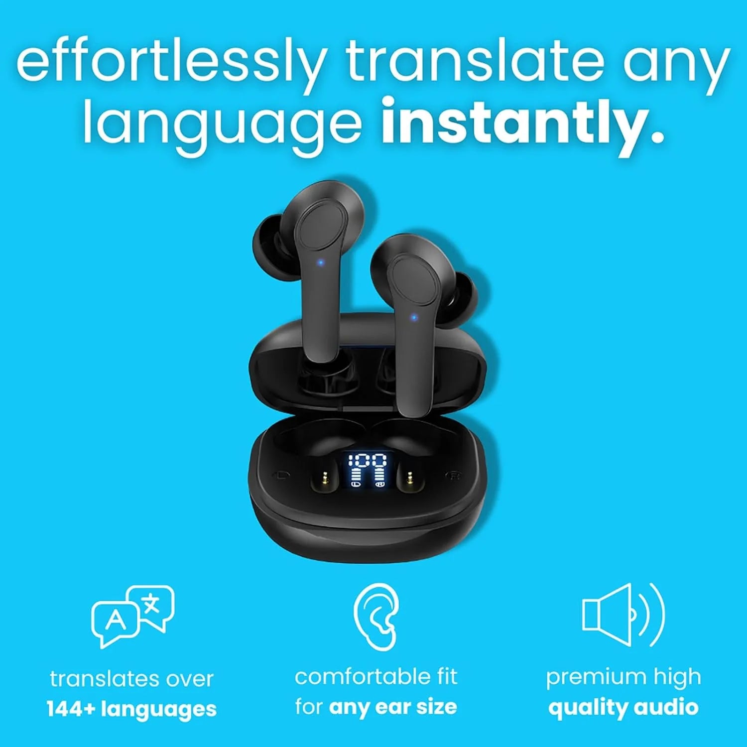 Professional Translator Earbuds with Real-Time Online and Offline Translation in 144 Languages