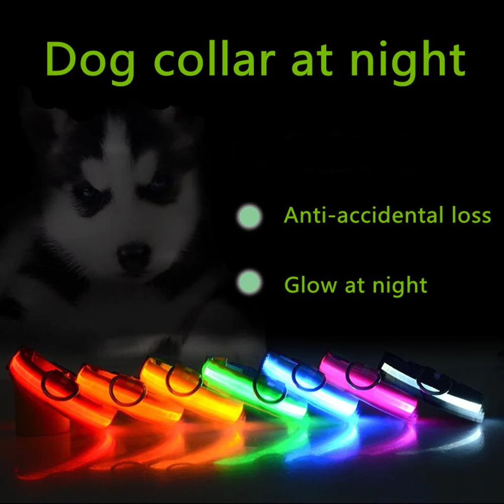 LED Adjustable Dog Collar with Blinking Flashing Light - Waterproof Safety Feature for Pets