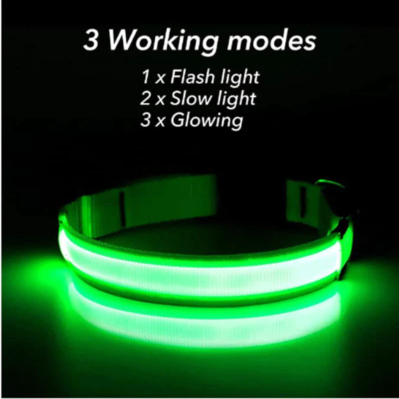 LED Adjustable Dog Collar with Blinking Flashing Light - Waterproof Safety Feature for Pets