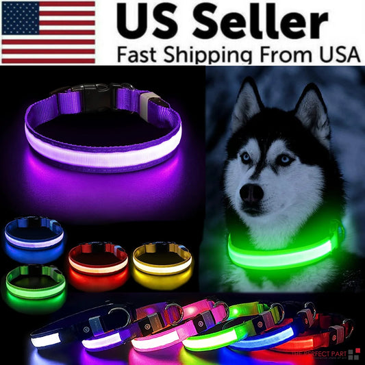 LED Adjustable Dog Collar with Blinking Flashing Light - Waterproof Safety Feature for Pets