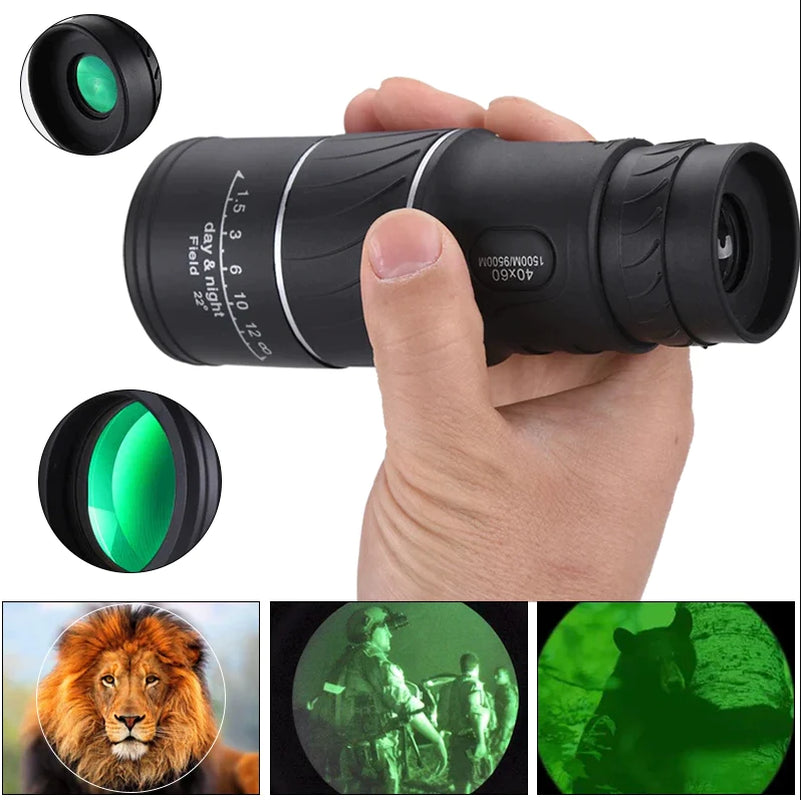 40x60 High-Power Waterproof Monocular with Night Vision and BAK4 Prism Technology