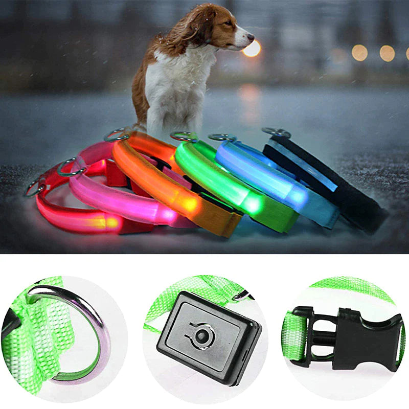 LED Adjustable Dog Collar with Blinking Flashing Light - Waterproof Safety Feature for Pets