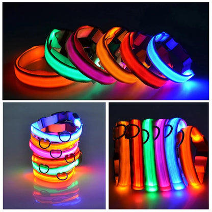 LED Adjustable Dog Collar with Blinking Flashing Light - Waterproof Safety Feature for Pets