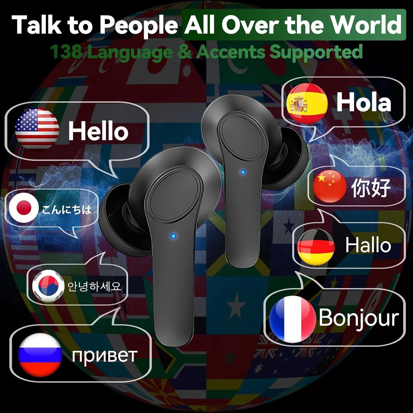 Professional Translator Earbuds with Real-Time Online and Offline Translation in 144 Languages