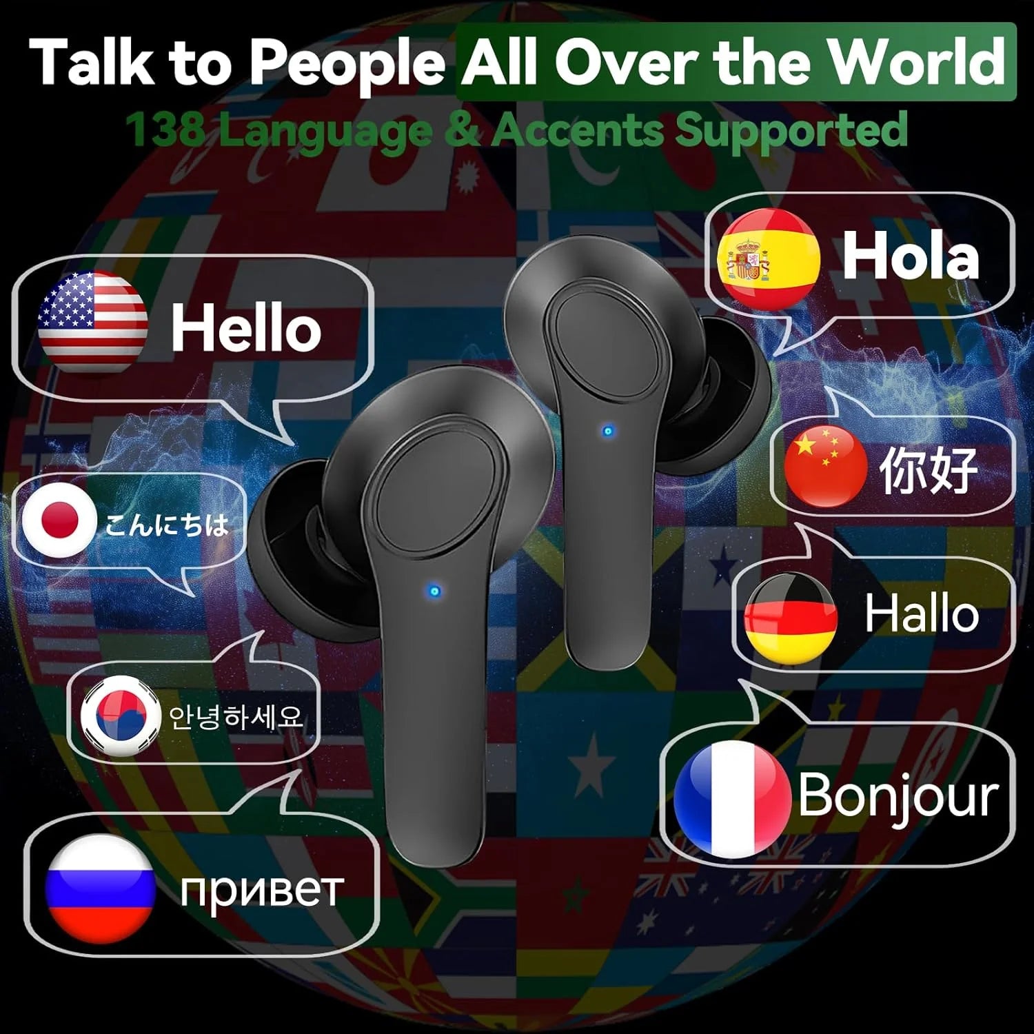 Professional Translator Earbuds with Real-Time Online and Offline Translation in 144 Languages