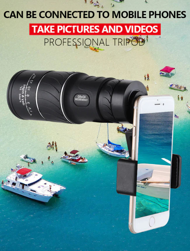 40x60 High-Power Waterproof Monocular with Night Vision and BAK4 Prism Technology