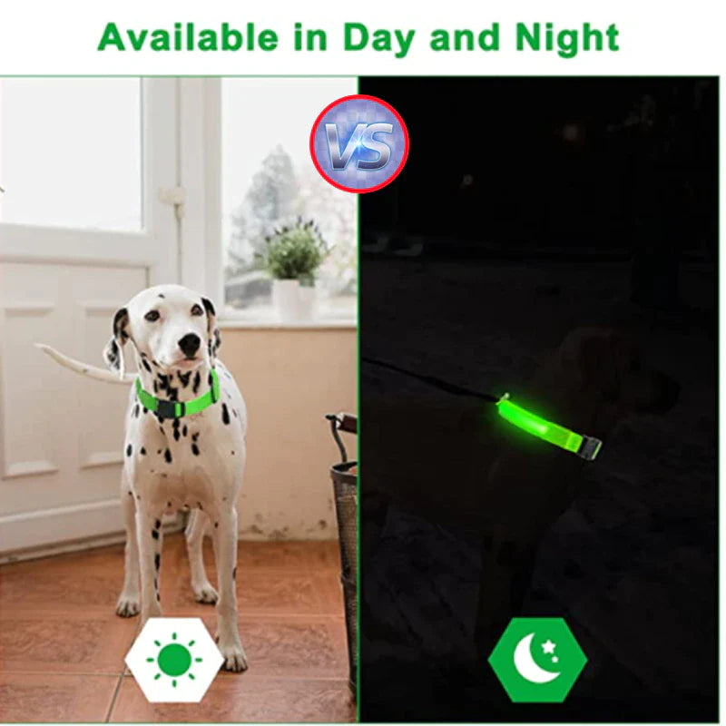 LED Adjustable Dog Collar with Blinking Flashing Light - Waterproof Safety Feature for Pets