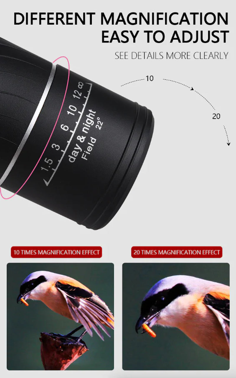 40x60 High-Power Waterproof Monocular with Night Vision and BAK4 Prism Technology