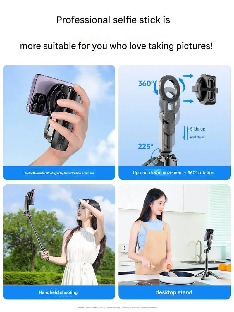 Ultimate 4-In-1 Selfie Stick with Wireless Remote | Magnetic Dual Clip & 360° Rotation for Perfect Shots