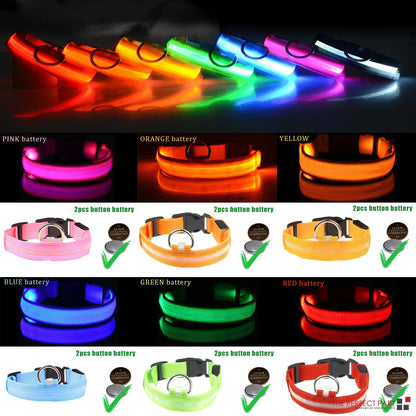 LED Adjustable Dog Collar with Blinking Flashing Light - Waterproof Safety Feature for Pets